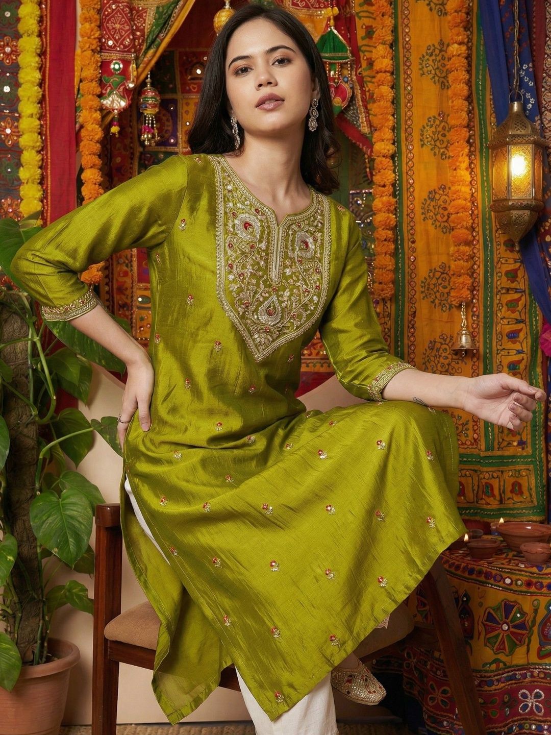 rarethread Women Embroidered Thread Work Anarkali Kurta