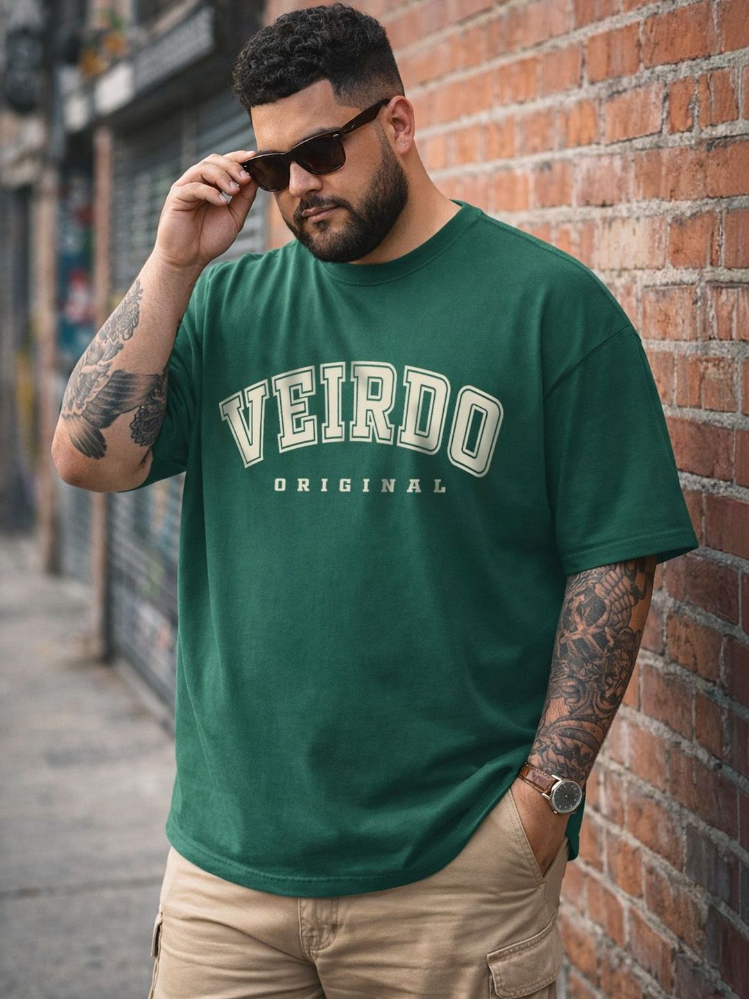 VEIRDO Men Typography Printed Pure Cotton T-shirt