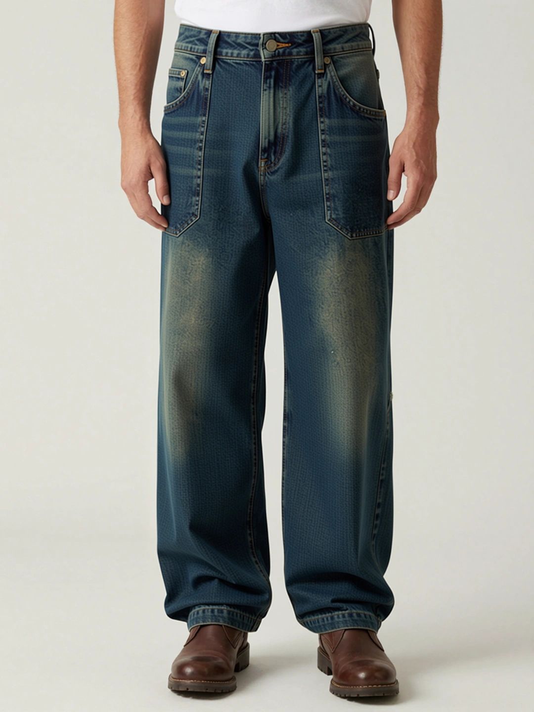 ANDREW HILL Men Baggy Mid-Rise Heavy Fade Jeans
