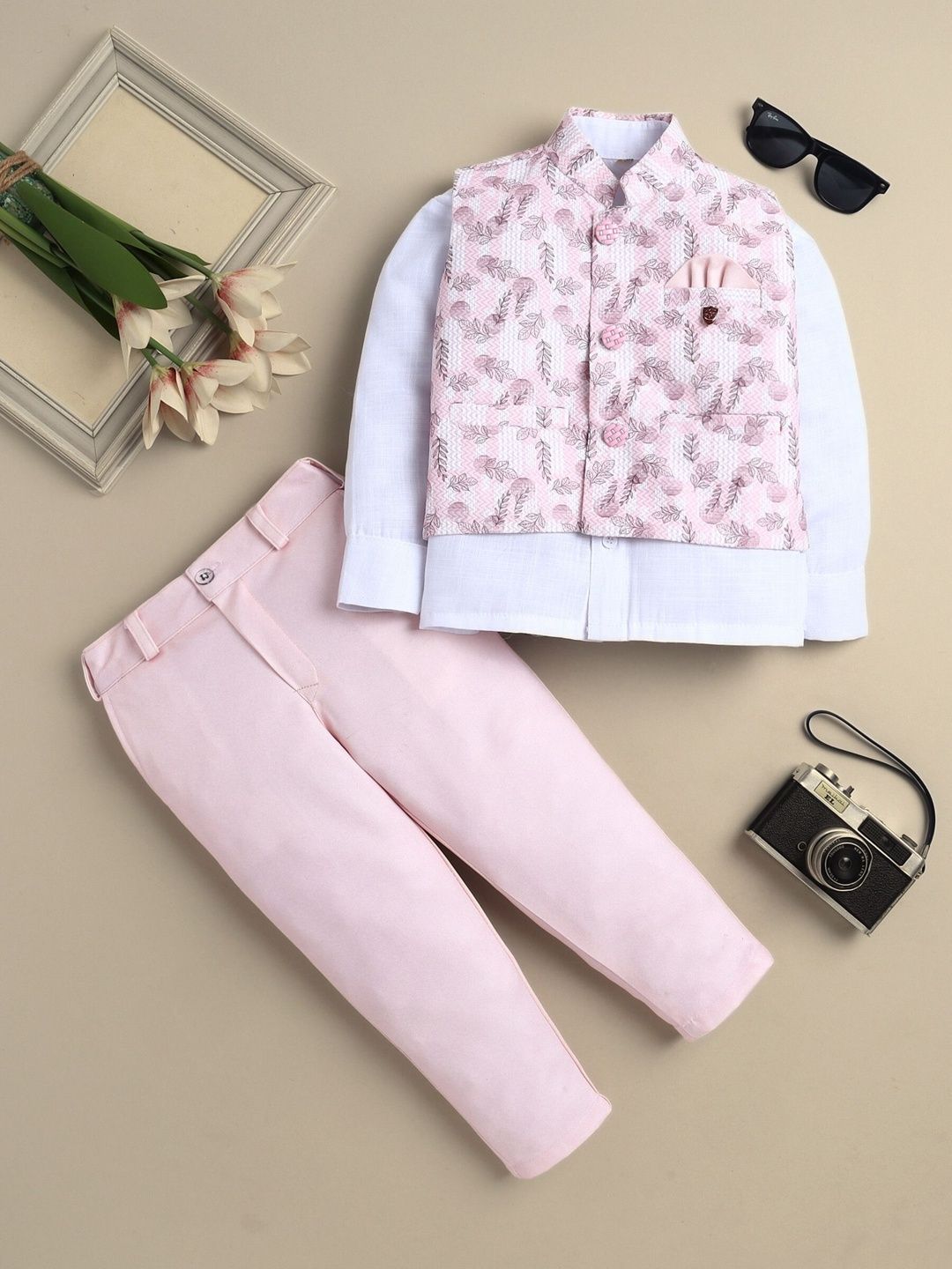 KALINI Boys Leaf Printed 3 Piece Suit