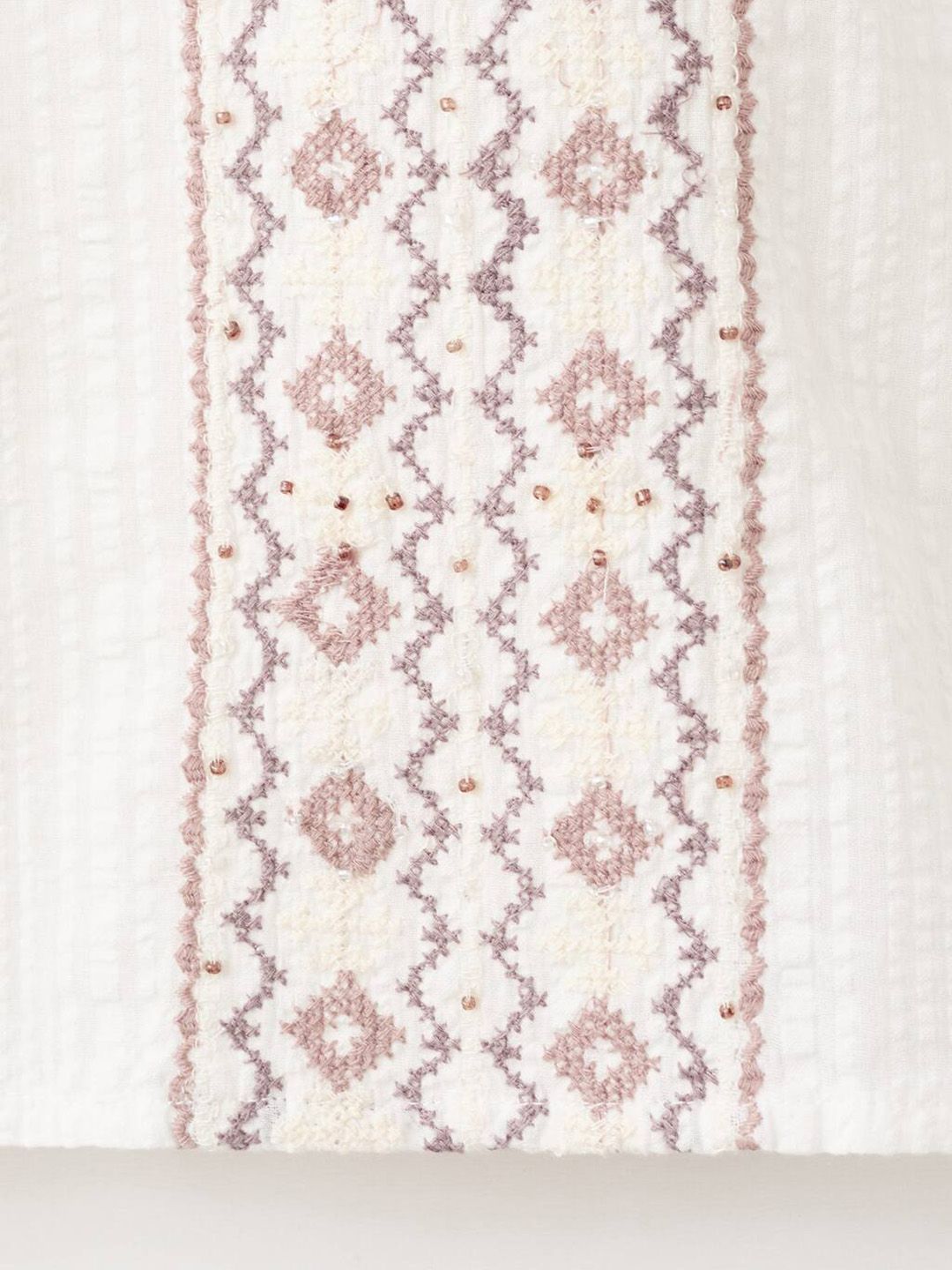 Embroidered Tie-Up Neck Beaded Pure Cotton Top