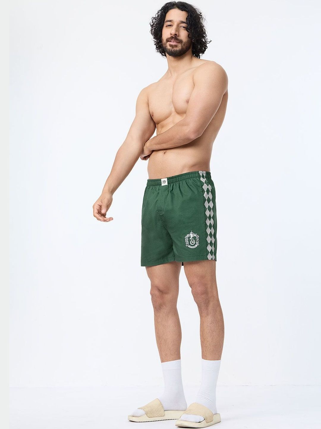 The Souled Store Men Regular Fit Harry Potter Printed Green Boxer Shorts