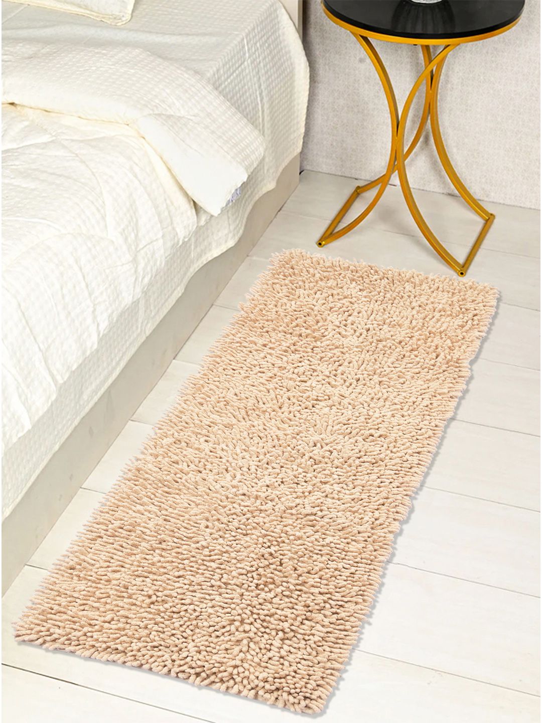 Saral Home Beige Solid Tufted Shaggy Anti-Skid Floor Runner
