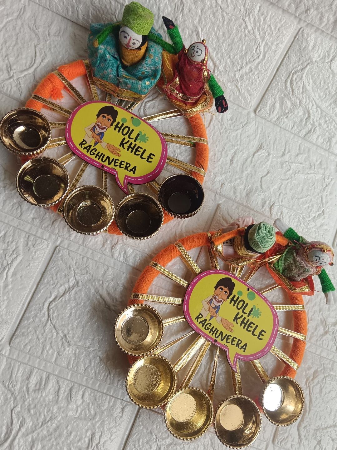 Nutts Orange & Yellow Wooden 2Pcs Holi Gift Decoration Plates