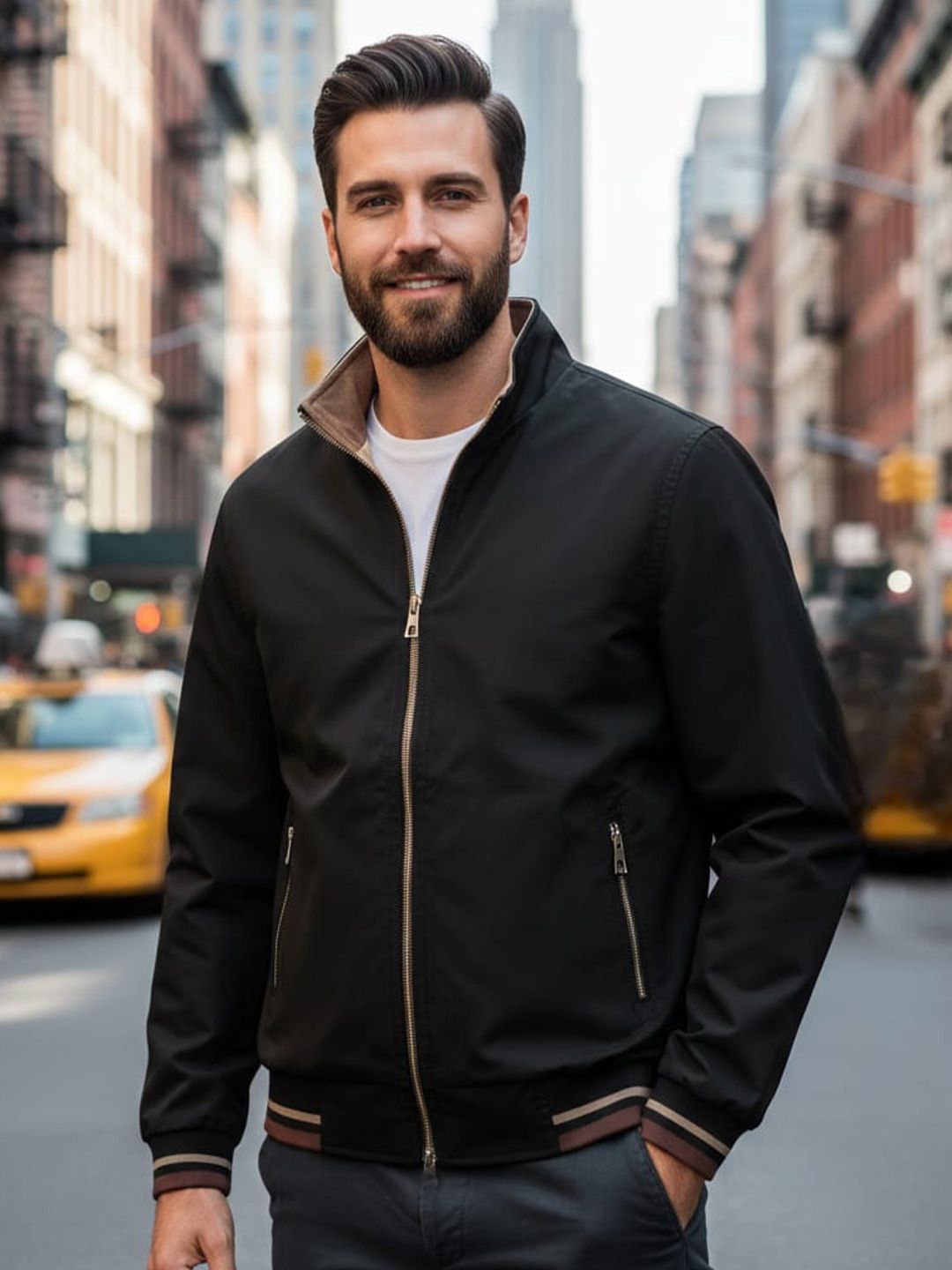 R.Code by The Roadster Life Co. R.Code by The Roadster Lifestyle Co. Men Stand Collar Solid Bomber Jacket