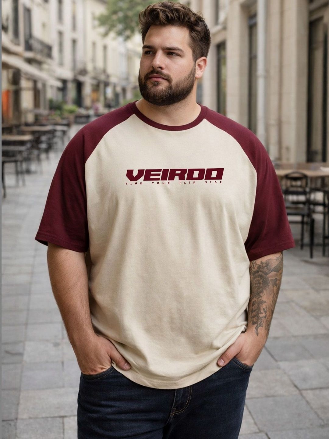 VEIRDO Men Typography Printed Pure Cotton T-shirt