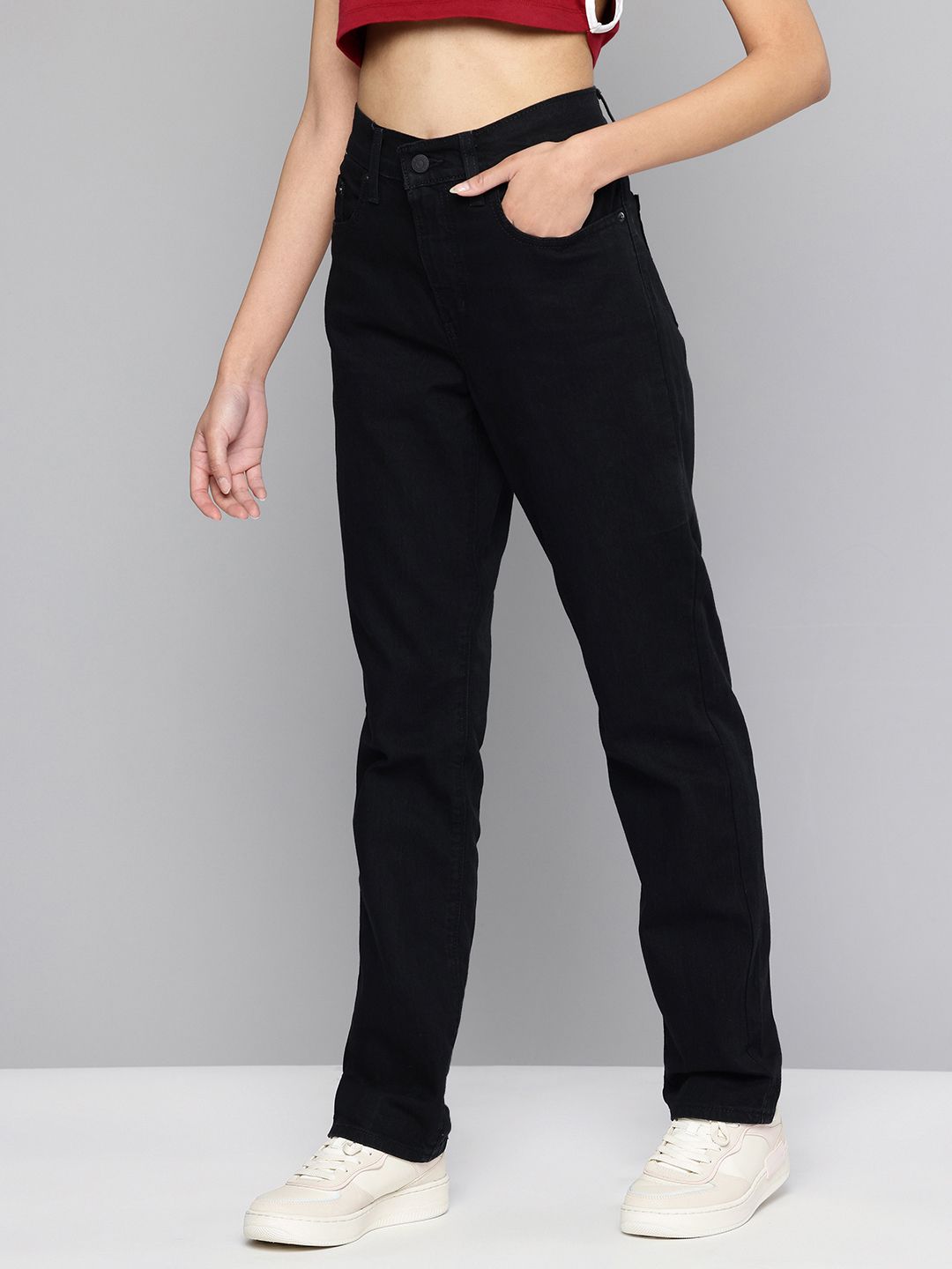 724 Black Slim Straight Fit High Rise Jeans