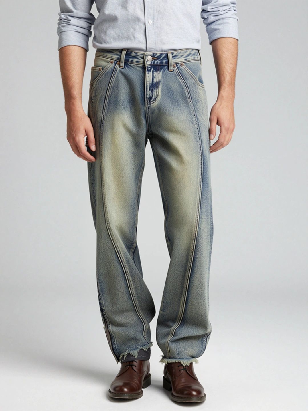 ANDREW HILL Men Wide Leg Mid-Rise Heavy Fade Jeans