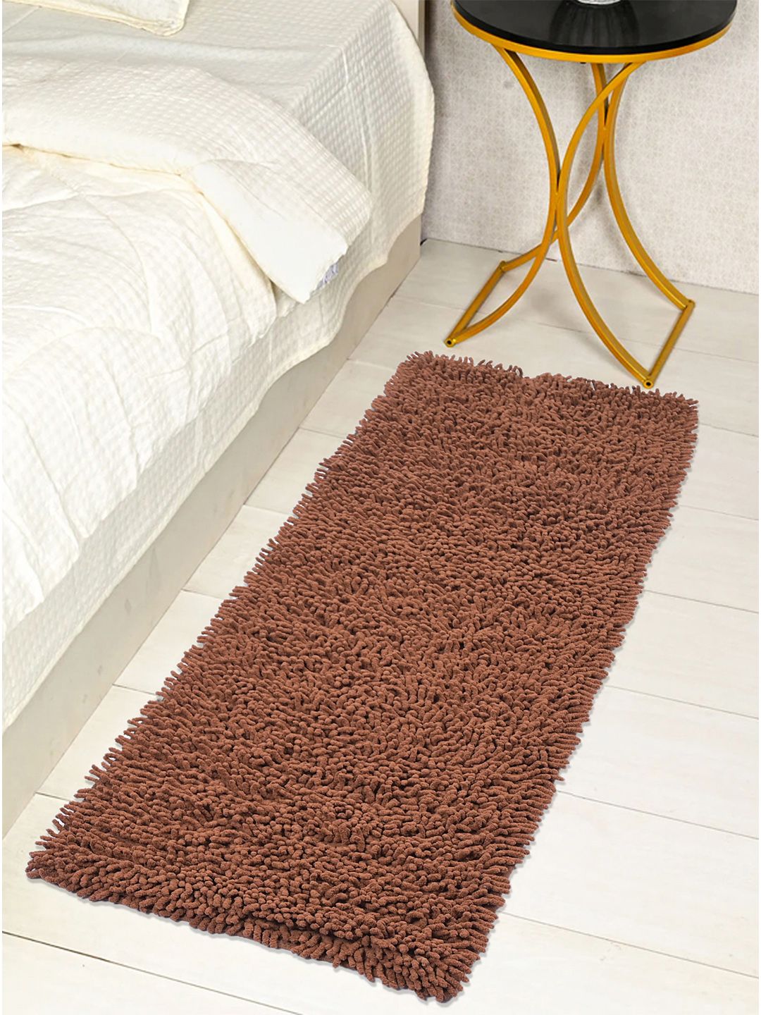 Saral Home Brown Solid Shaggy Anti-Skid Runner