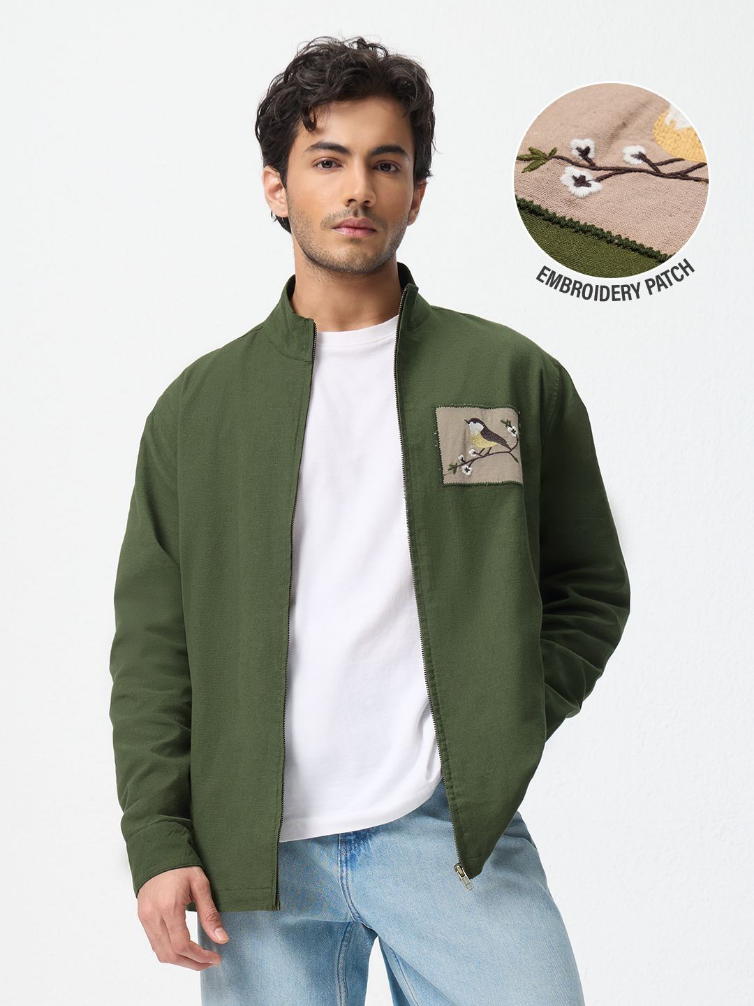 The Souled Store Mens Embroidered Green Bomber Jackets