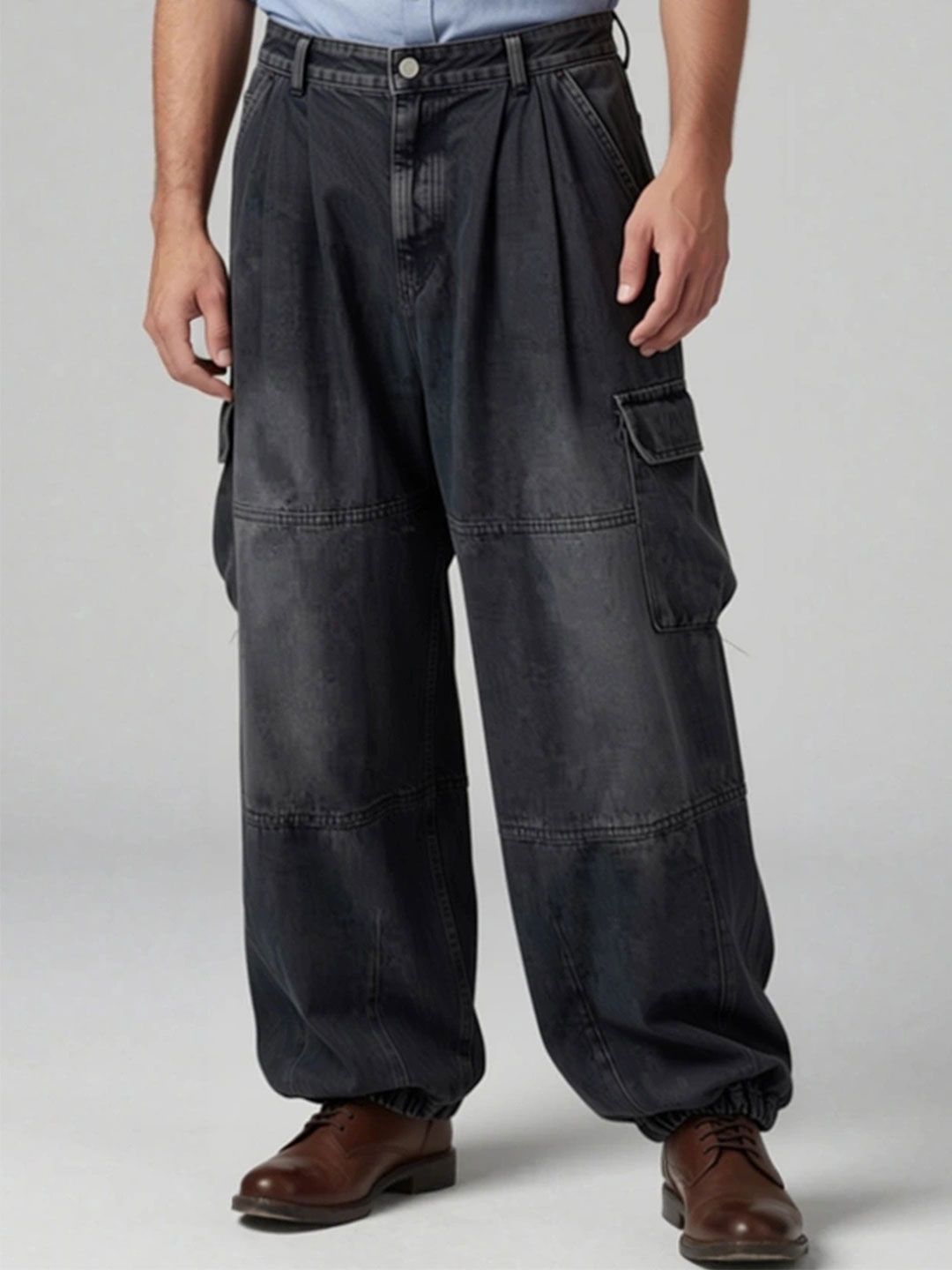 ANDREW HILL Men Wide Leg Mid-Rise Light Fade Jeans