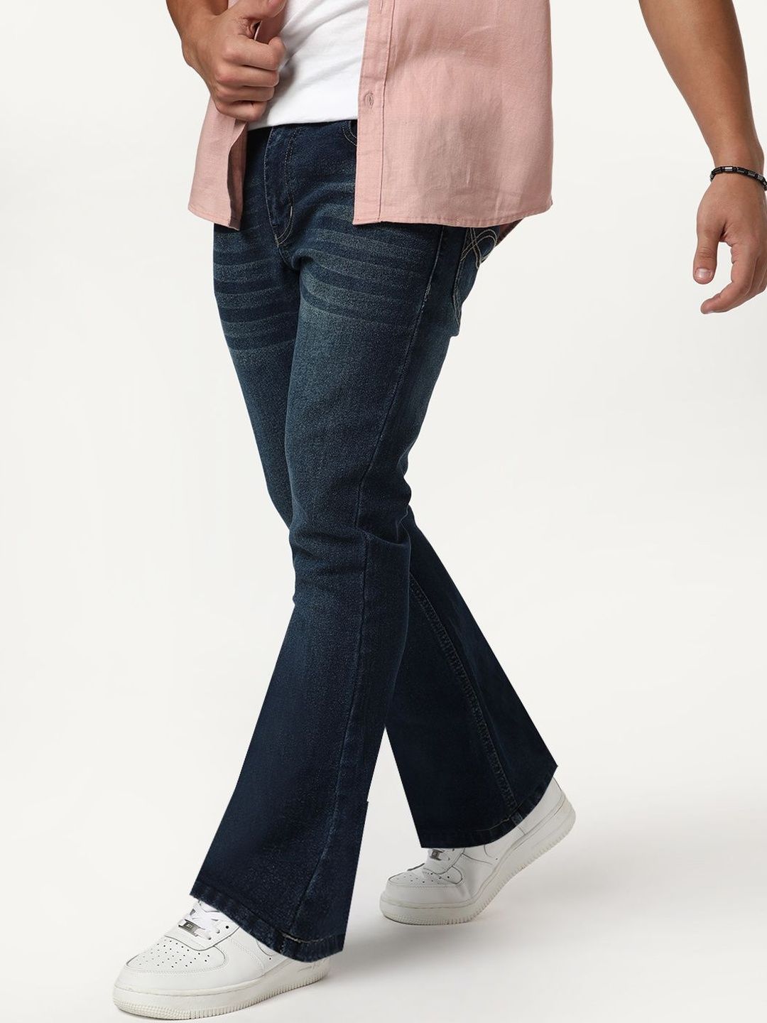 Urbano Fashion Men Blue Bootcut Fit Mid Rise Heavy Washed Stretchable Jeans