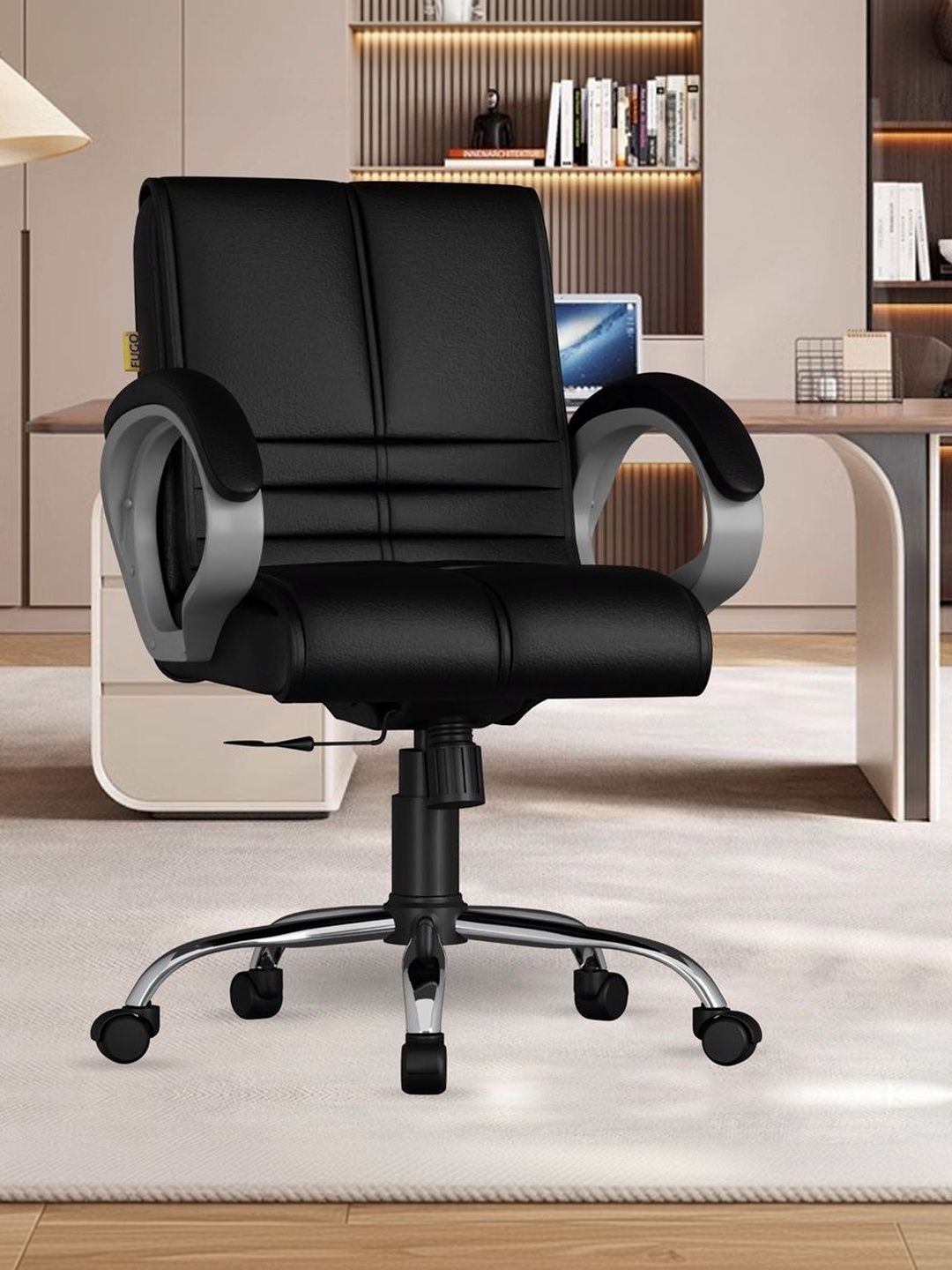 FUGO Black & Grey Textured Adjustable Seat Height Study Arm Chair