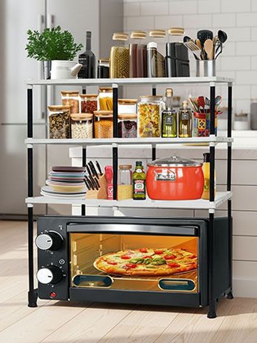 Urban Choice Rmerchants White 3-Tier PP Plastic Microwave Stand Multi-Utility Organiser