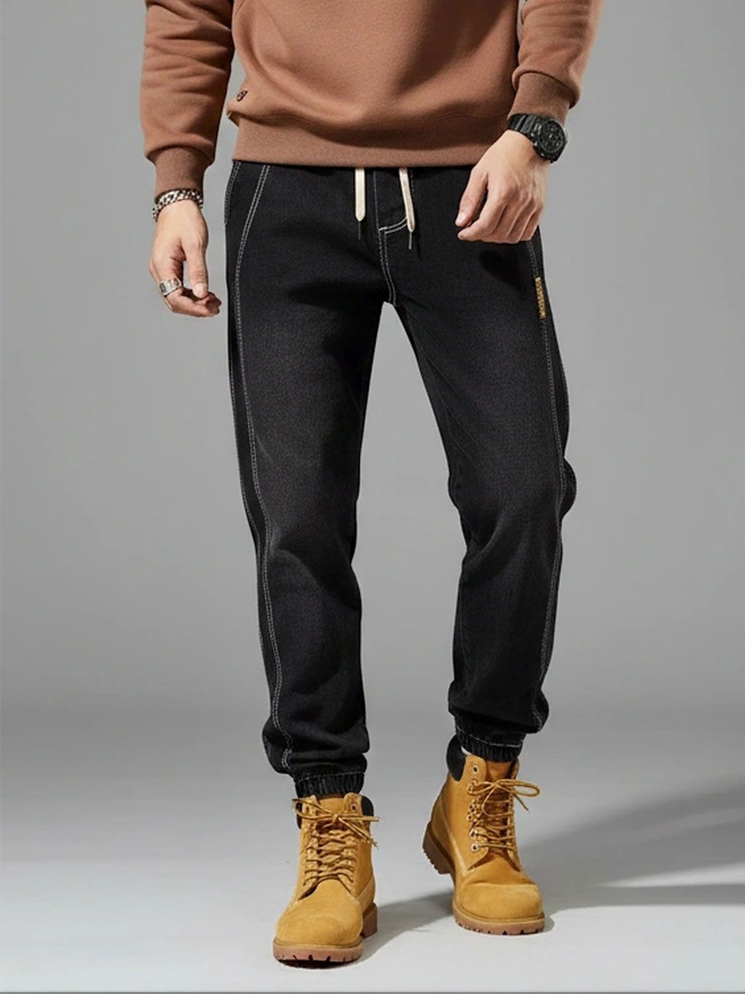 ANDREW HILL Men Jogger Fit Mid-Rise Medium Shade Jeans