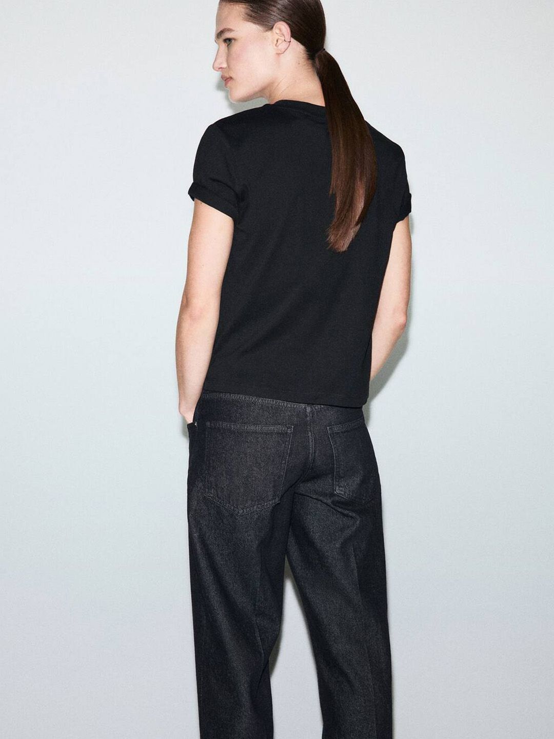 Typography Printed Pure Cotton T-shirt with Sequined Detail