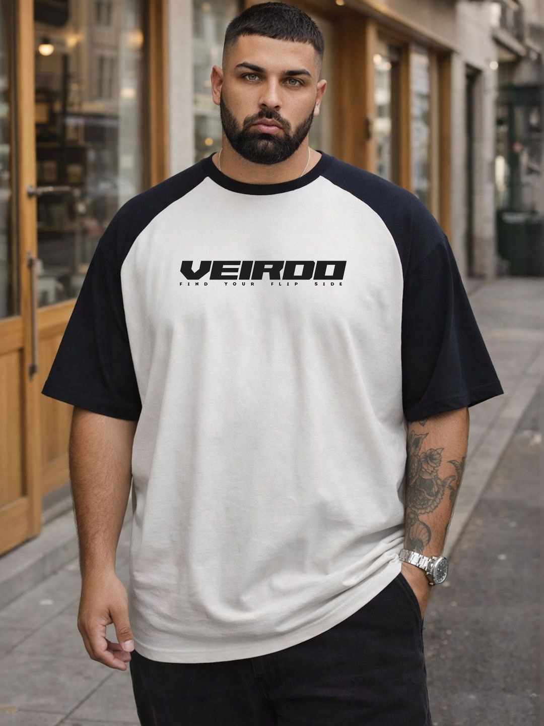 VEIRDO Men Typography Printed Pure Cotton T-shirt