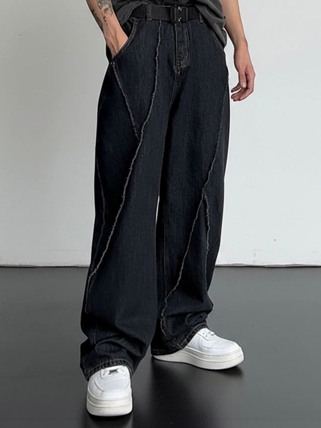 ANDREW HILL Men Wide Leg Mid-Rise Light Fade Jeans