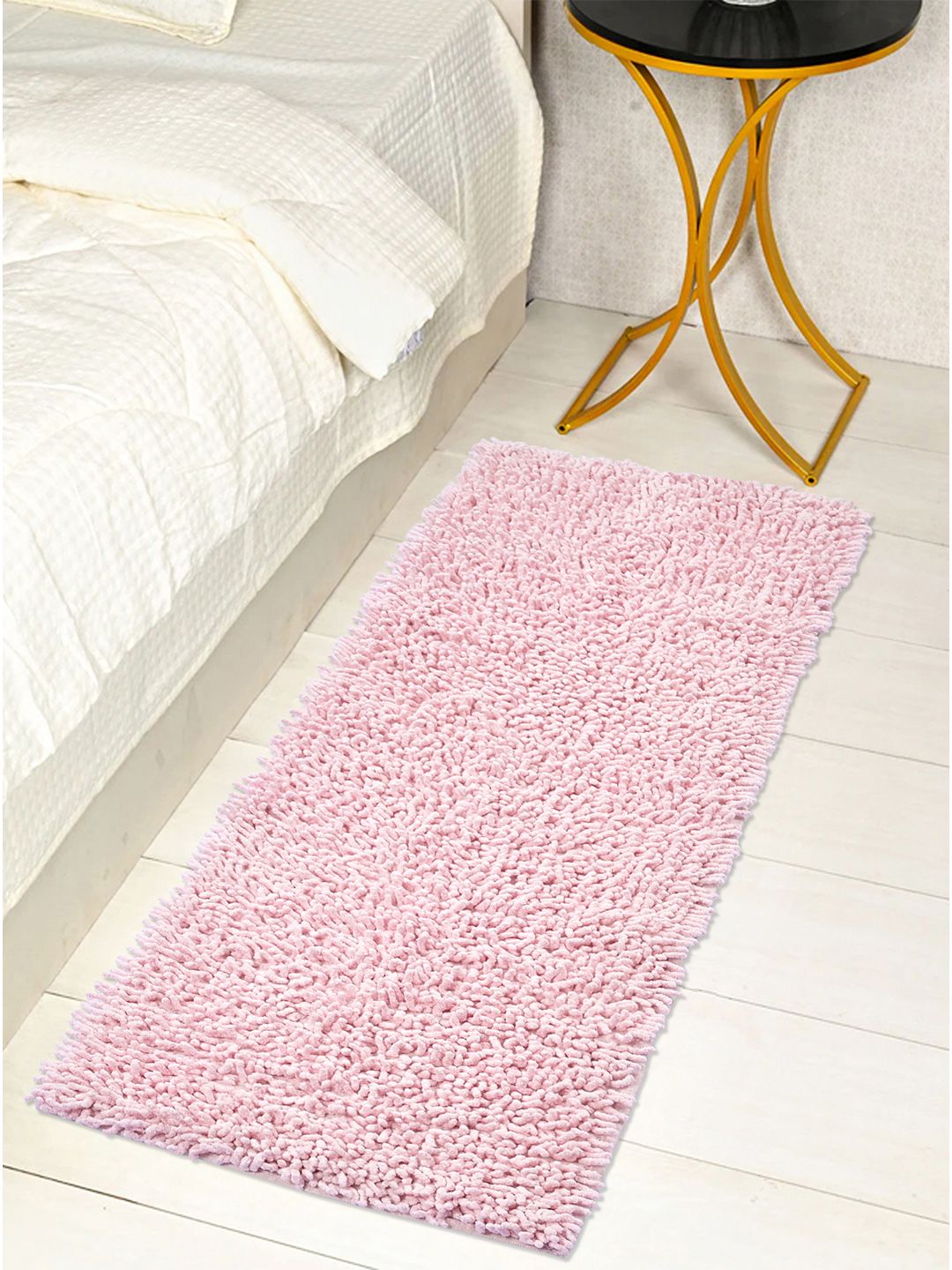 Saral Home Pink Solid Tufted Shaggy Anti-Skid Floor Runner