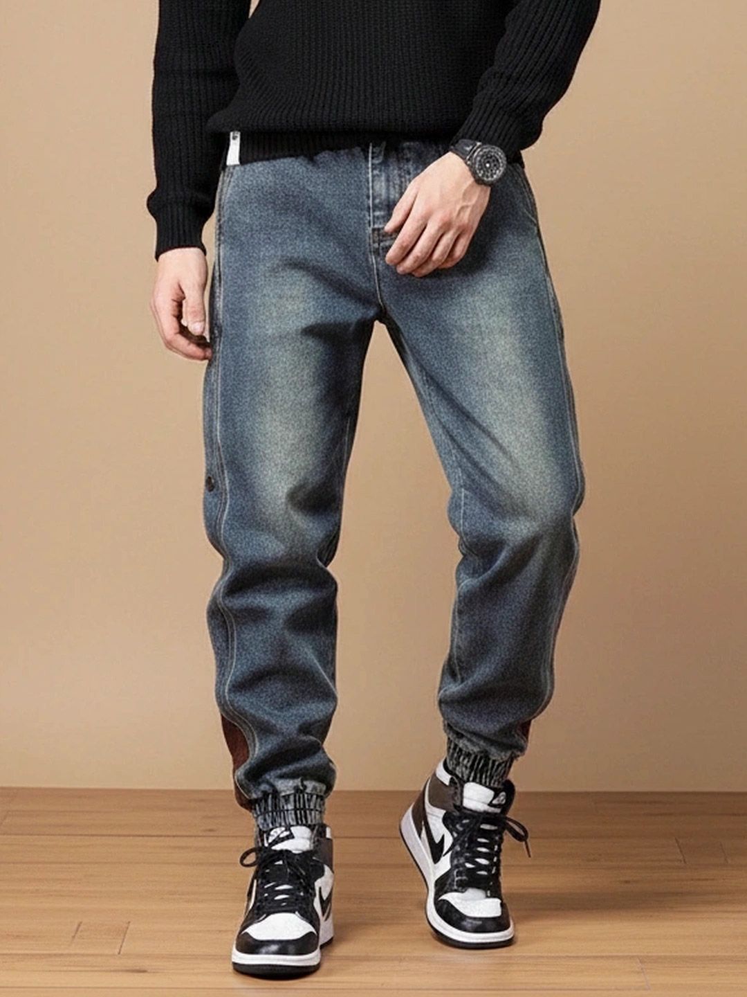 ANDREW HILL Men Jogger Mid-Rise Medium Shade Jeans