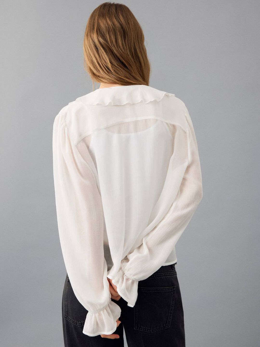 Tie-Up Neck Bell Sleeve Ruffles Top