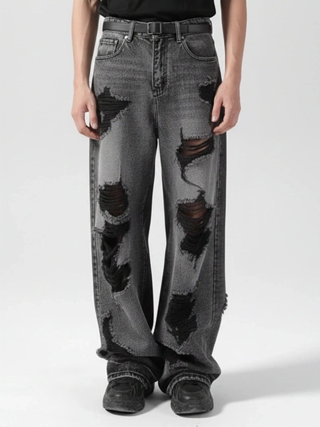 ANDREW HILL Men Wide Leg Mid-Rise Distressed Jeans