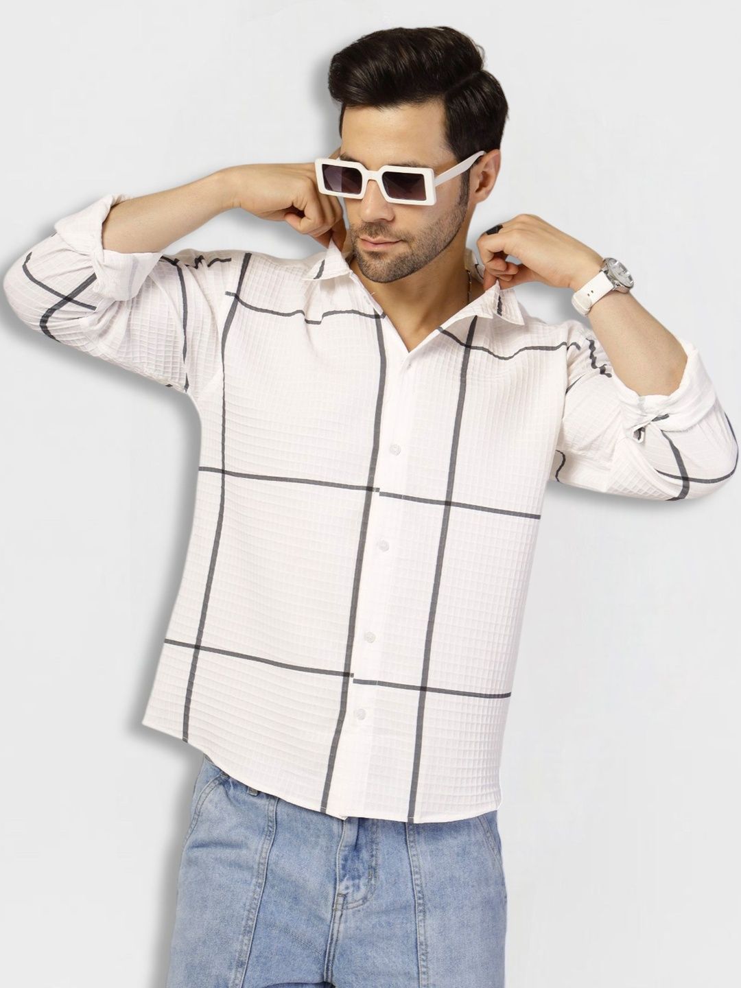 Metronaut Men Windowpane Checks Checked Casual Shirt