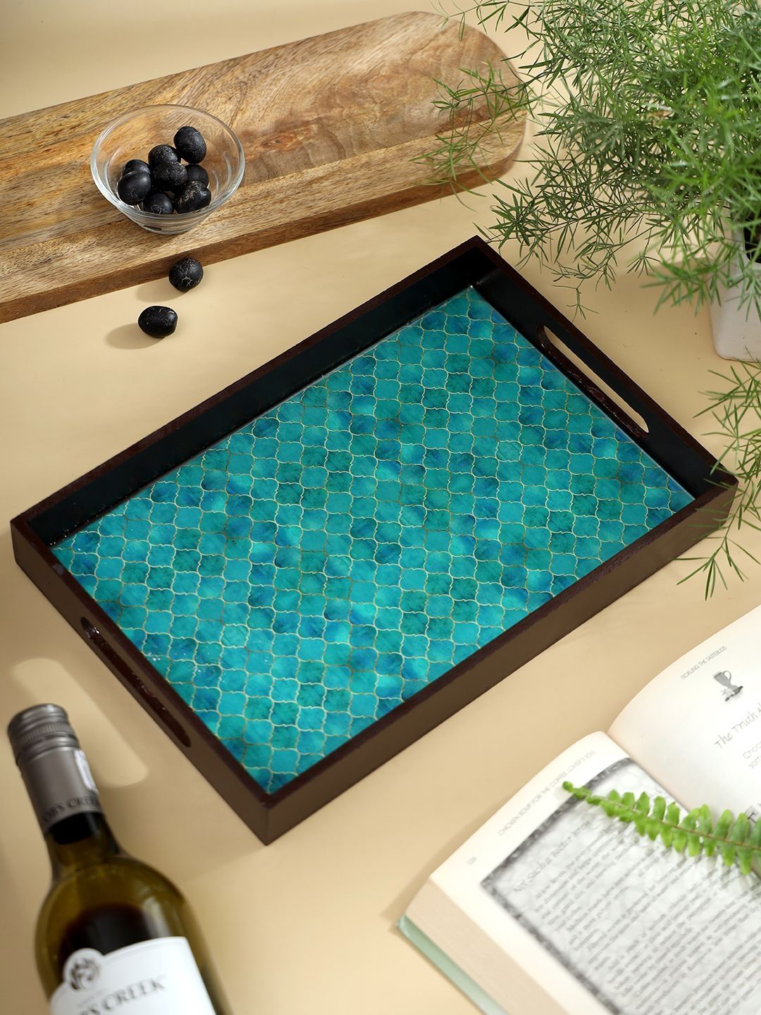 DULI Teal 2026 MDF 1 Pieces Easy to Clean Serving Tray