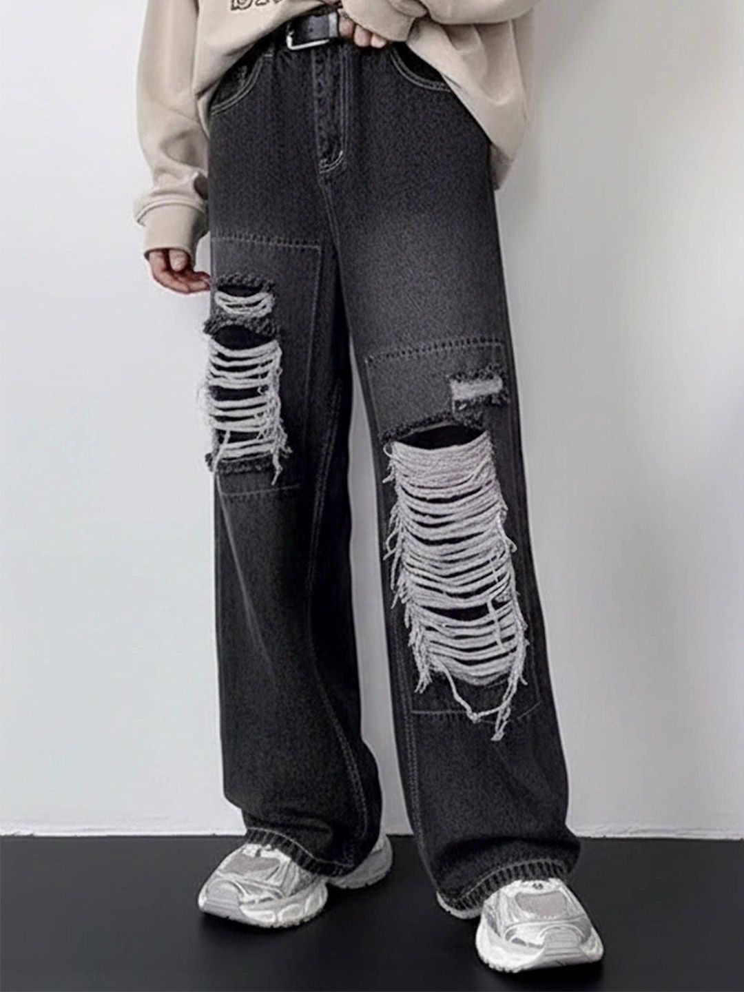 ANDREW HILL Men Wide Leg Mid-Rise Distressed Jeans
