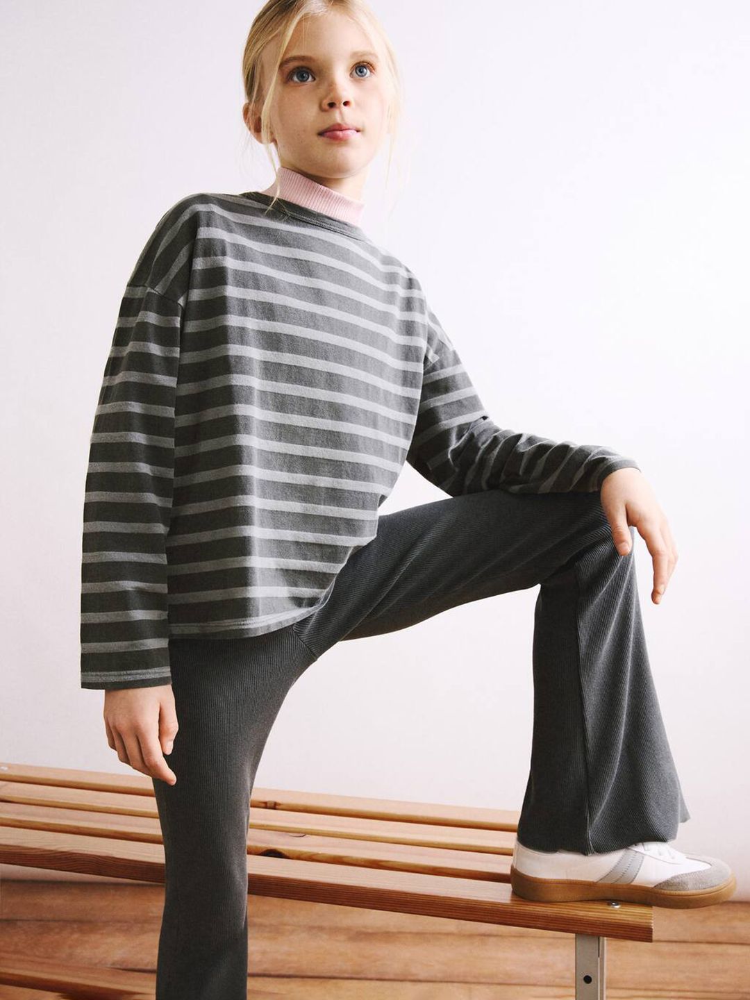 Mango Kids Girls Striped Drop-Shoulder Sleeves T-shirt