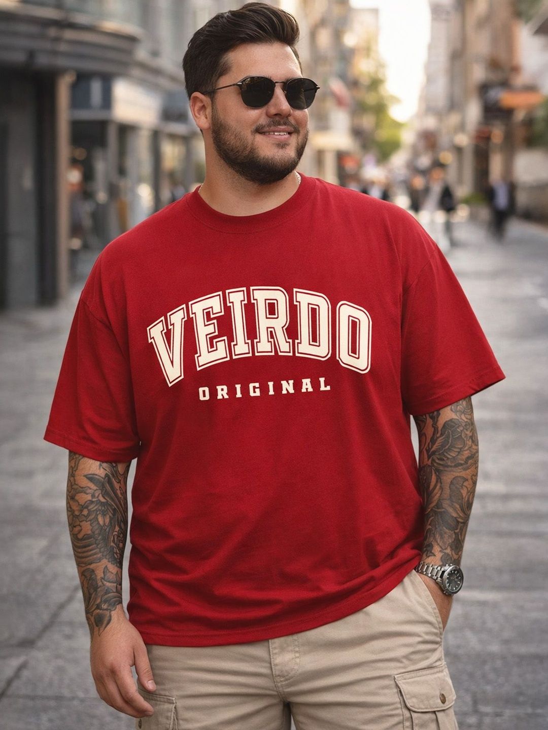 VEIRDO Men Typography Printed Pure Cotton T-shirt