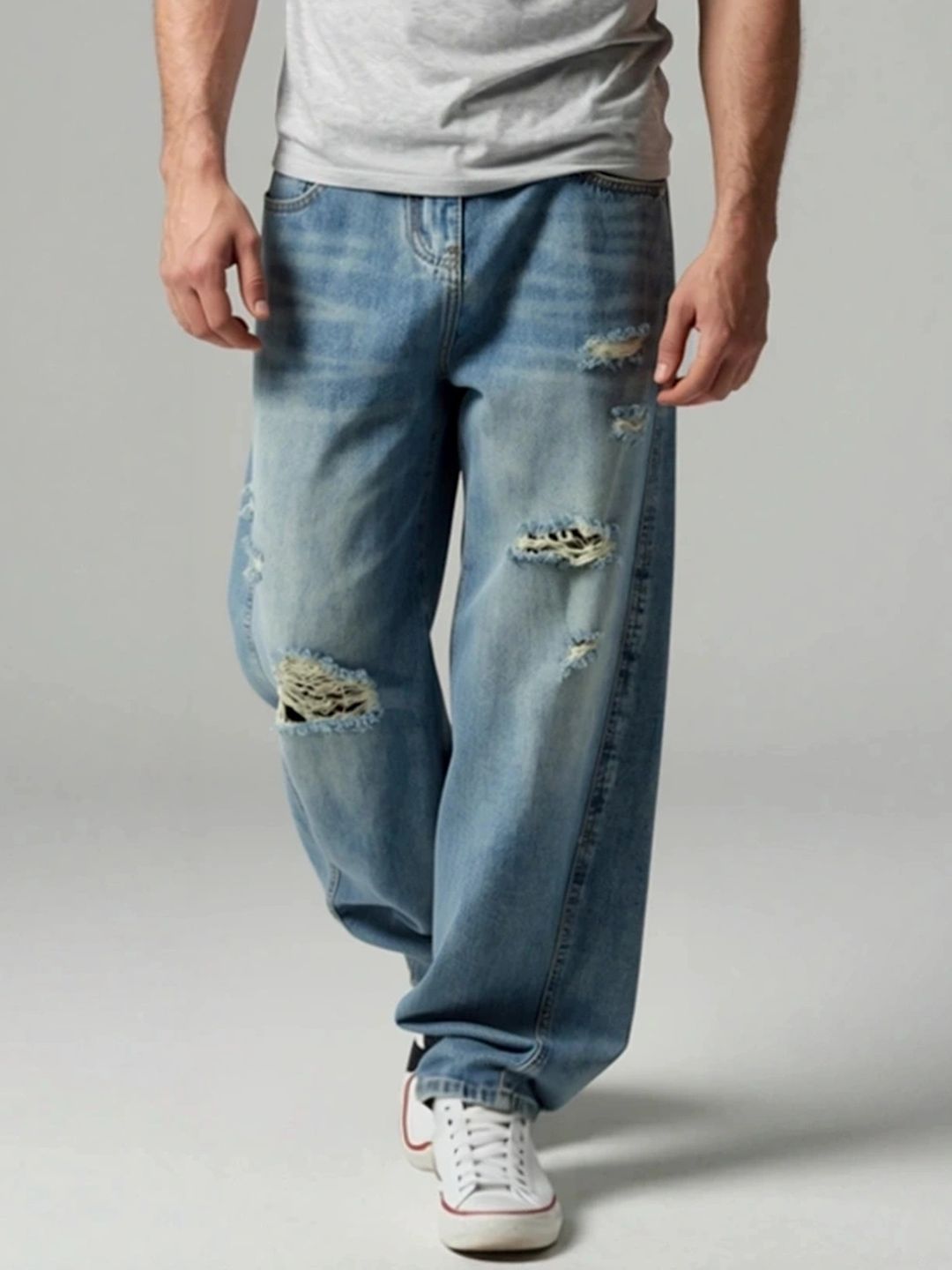 ANDREW HILL Men Baggy Fit Mid-Rise Distressed Jeans