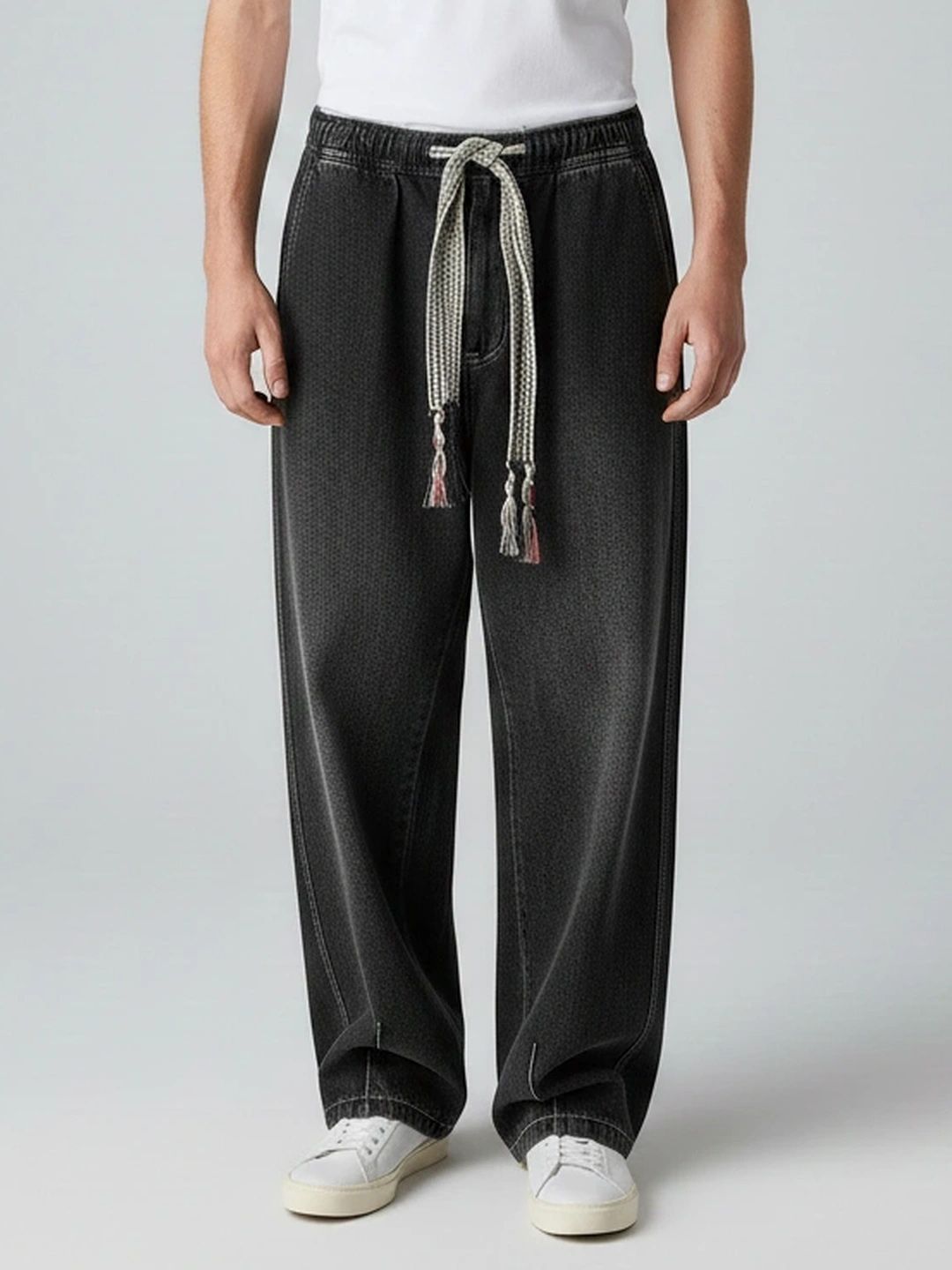 ANDREW HILL Men Wide Leg Mid-Rise Light Fade Jeans