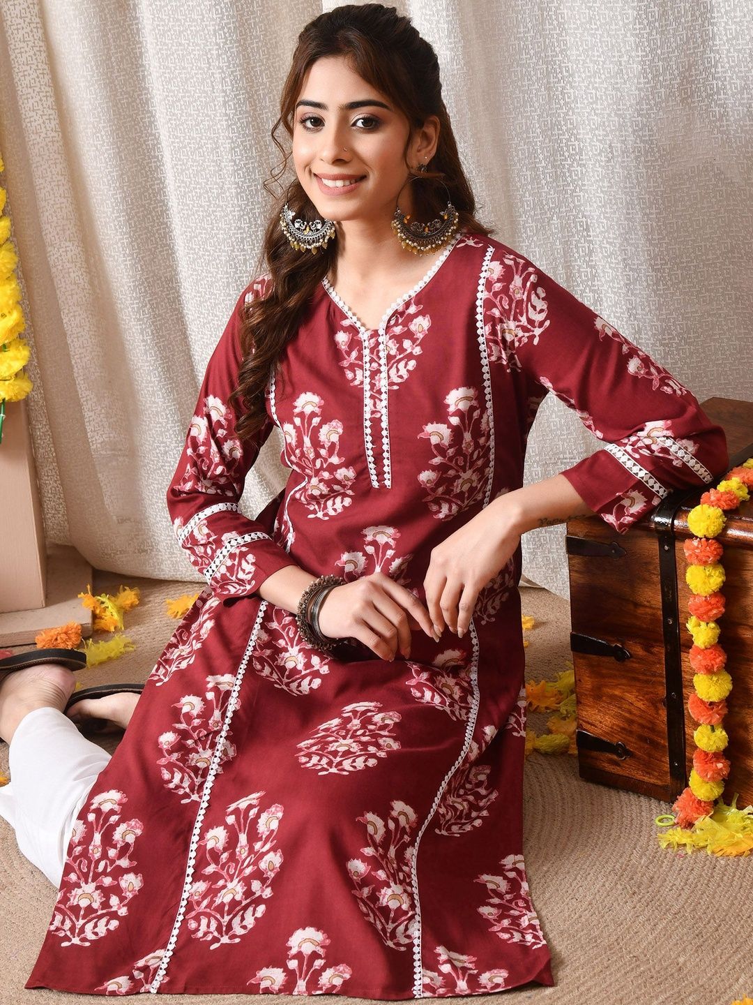 DEEPYOG APPAREL Women Floral Printed Block Print Kurta