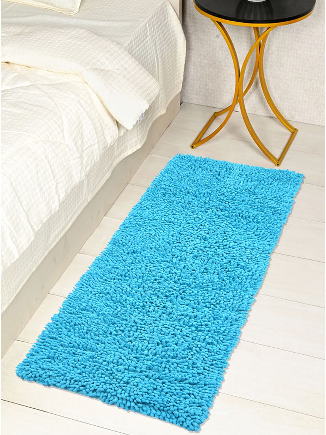 Saral Home Unisex Turquoise Blue Solid Shaggy Anti-Skid Runner