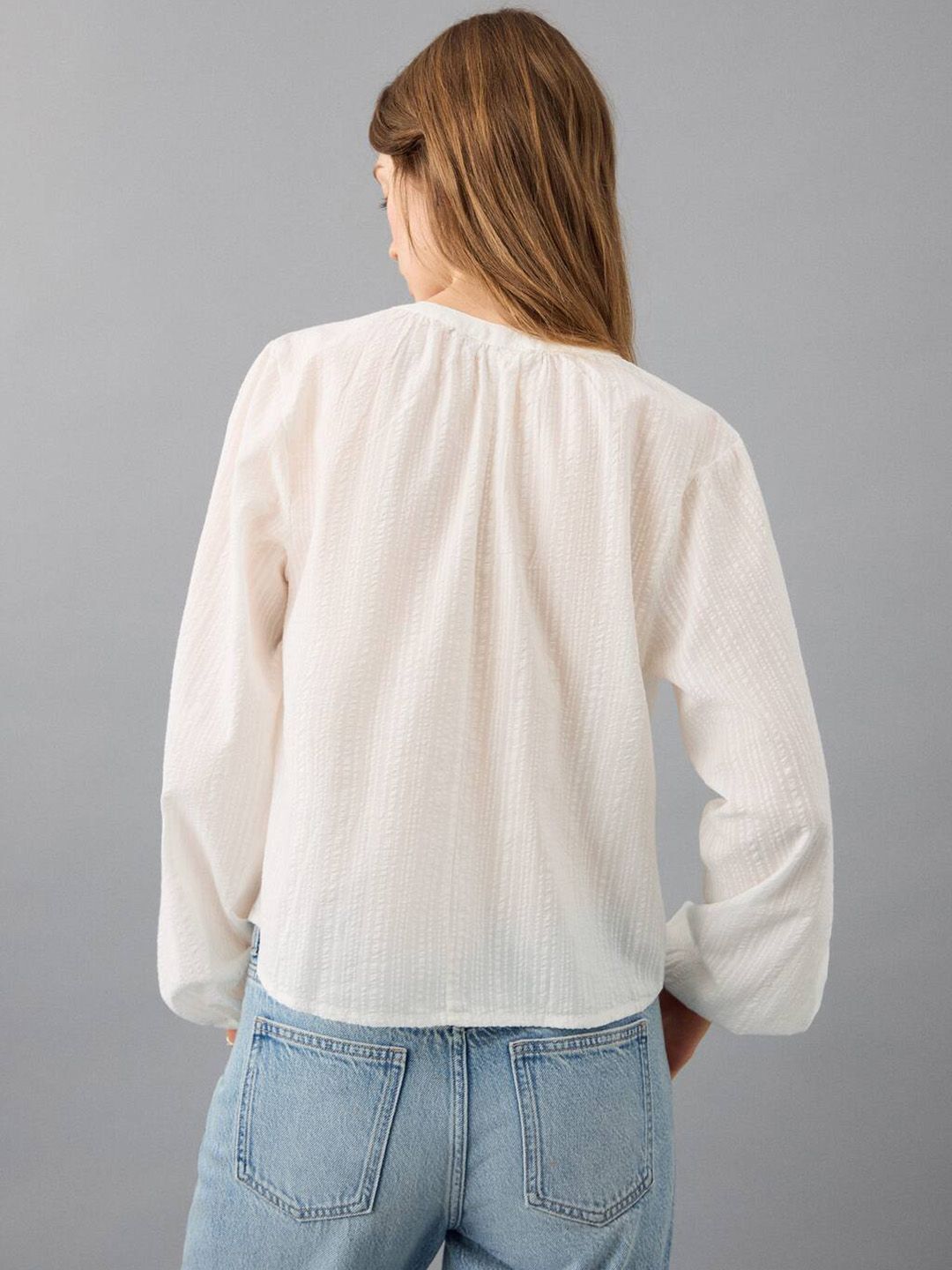Embroidered Tie-Up Neck Beaded Pure Cotton Top