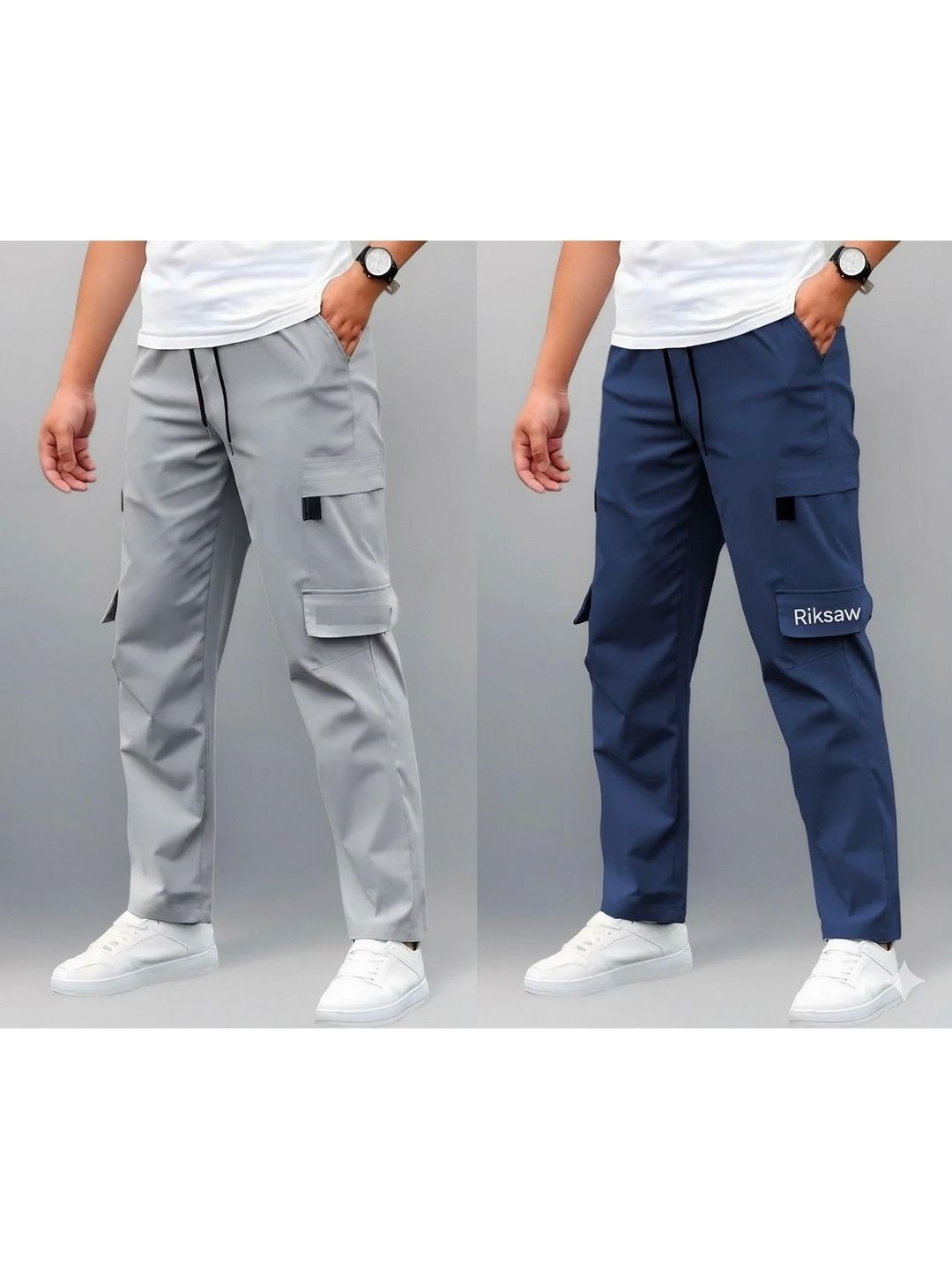 Riksaw Men Pack Of 2 Mid-Rise Cargo Joggers
