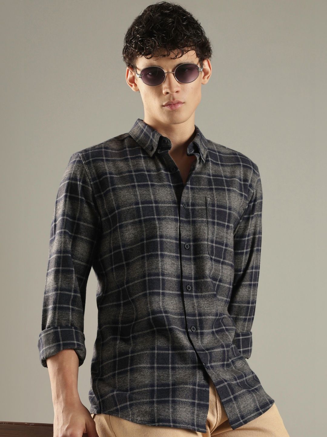 HERE&NOW Men Slim Fit Tartan Checks Checked Casual Shirt