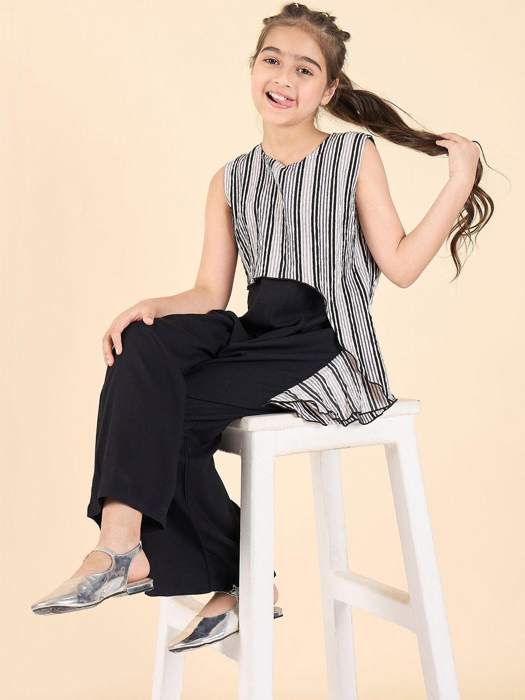 StyloBug Girls Striped Basic Jumpsuit