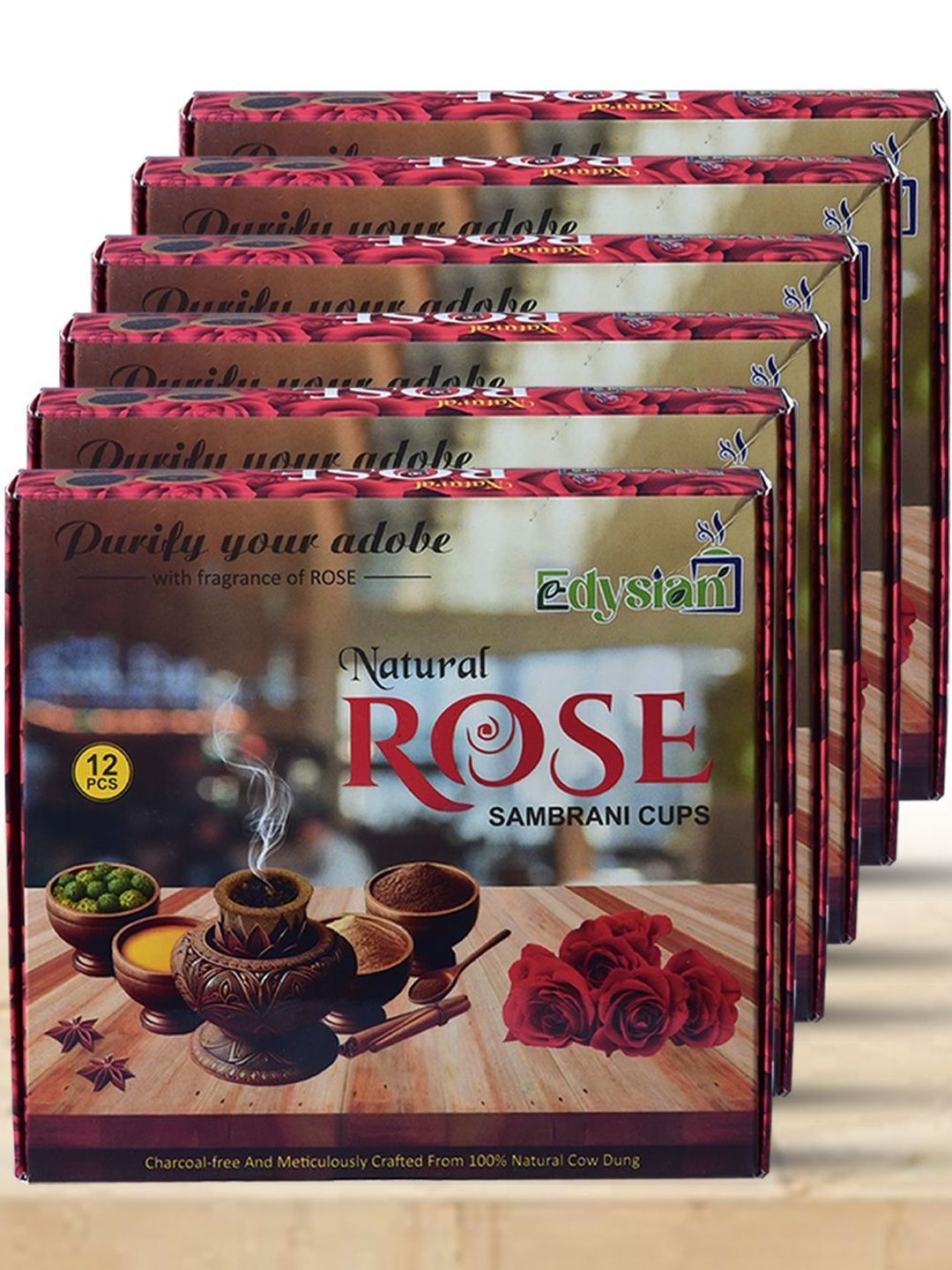 Edysian 6Pcs Brown Rose Sambrani Dhoop Dani -72 Cups