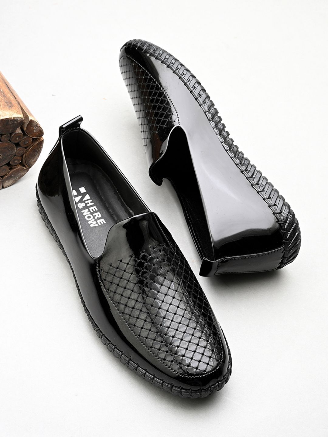 HERE&NOW Men Textured Round Toe Slip-On Loafers Formal Shoes