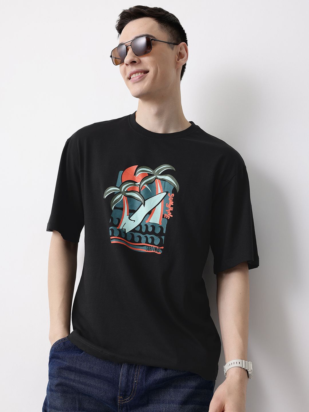 Mast & Harbour Graphic Printed Pure Cotton T-shirt