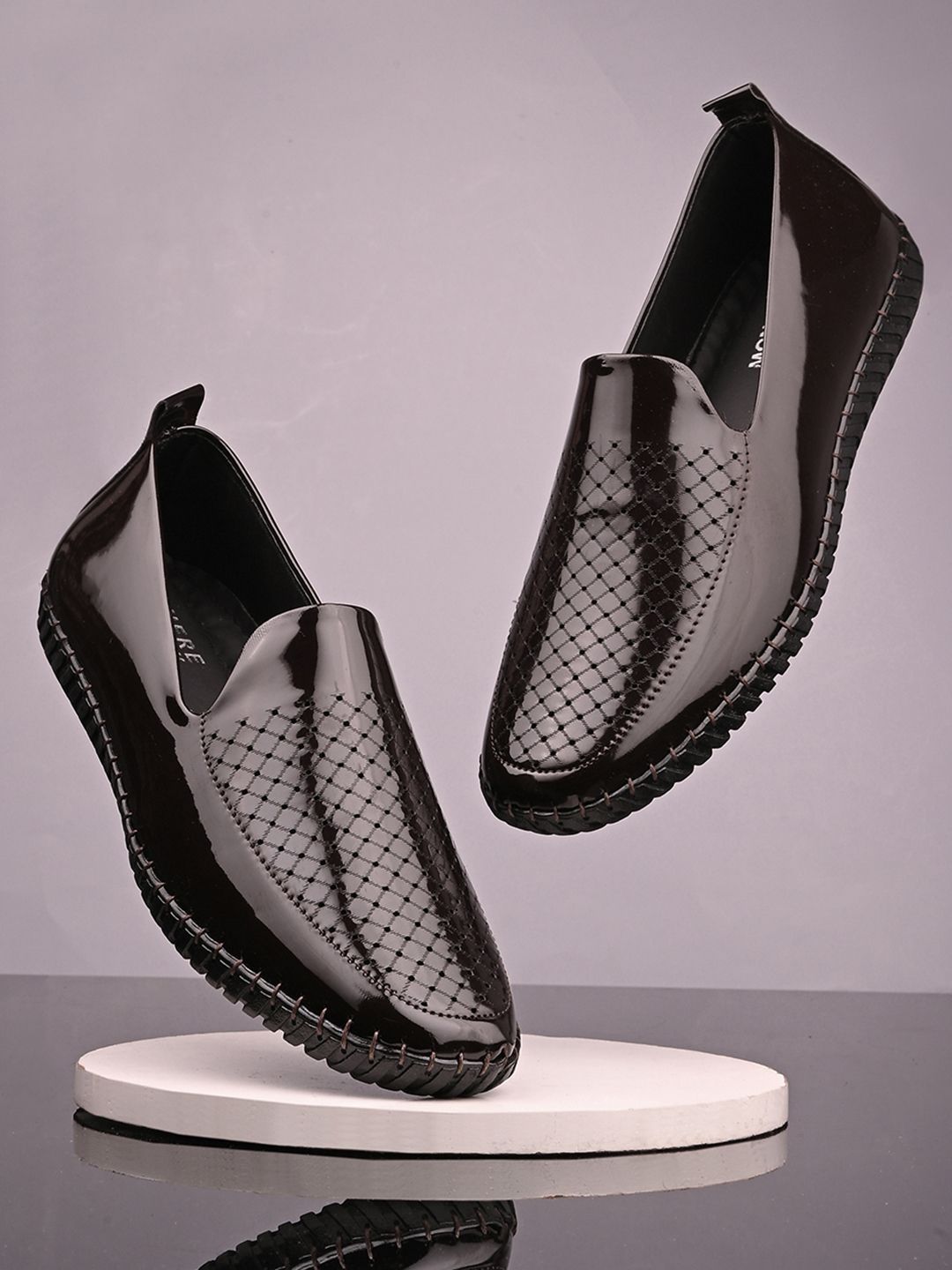 HERE&NOW Men Textured Round Toe Slip-On Loafers Formal Shoes