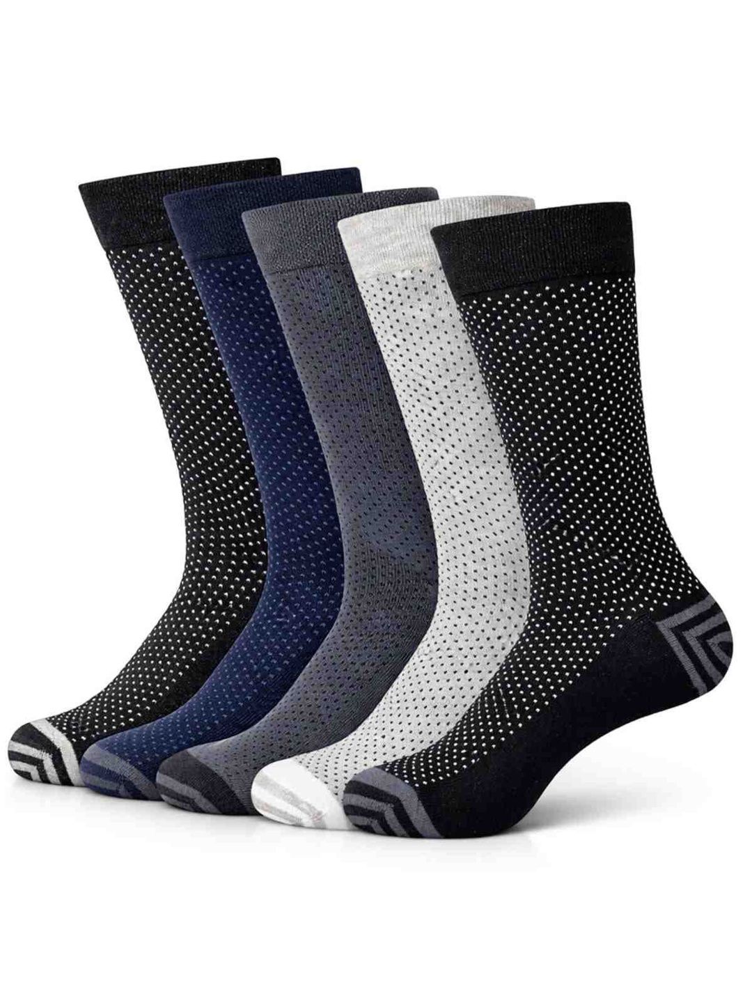 ZIBELL Men Pack of 5 Cotton Patterned Calf Length Socks