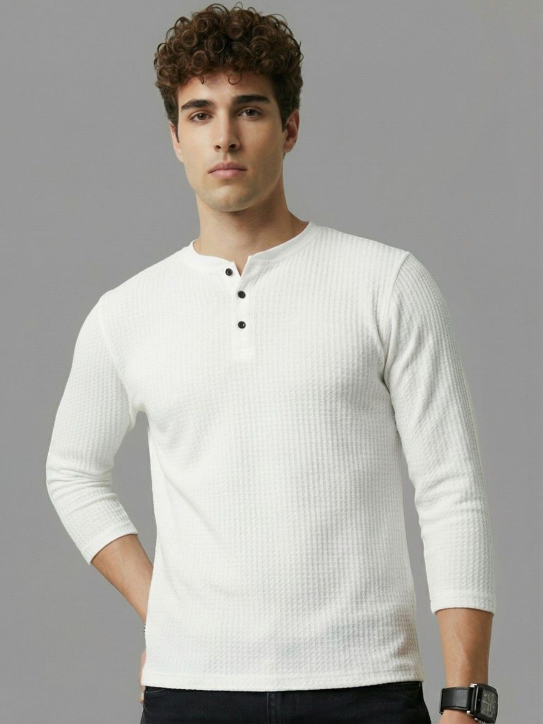 glitchez Men Henley Neck T-shirt