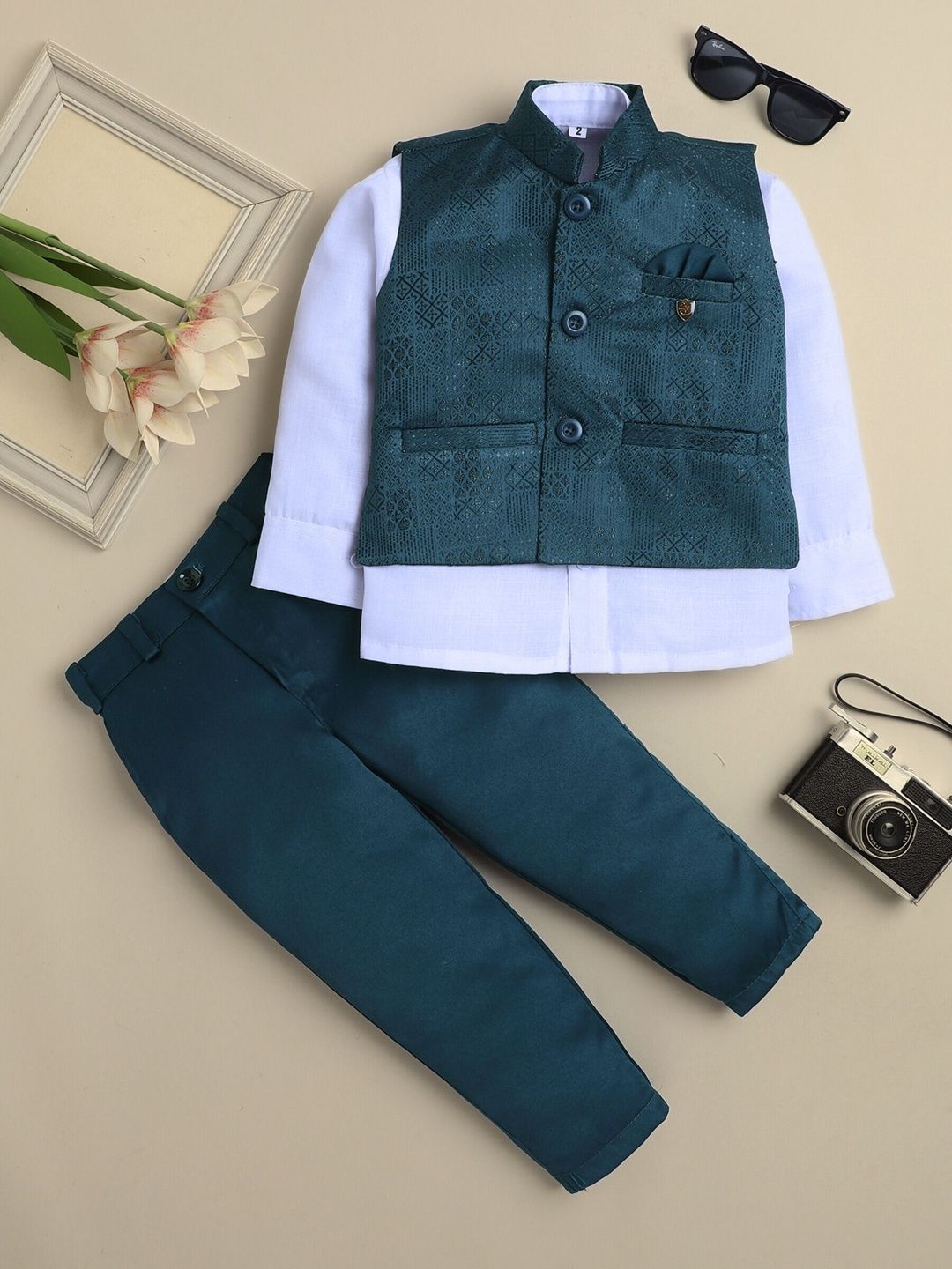 KALINI Boys Jacquard Geometric Diamond Pattern 3 Piece Suit Set