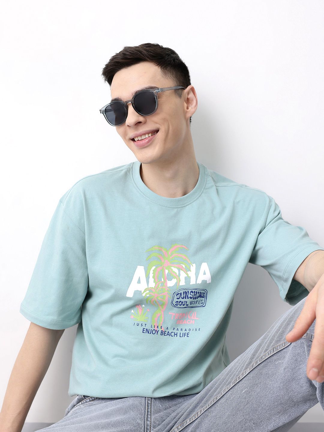 Mast & Harbour Graphic Printed Pure Cotton T-shirt