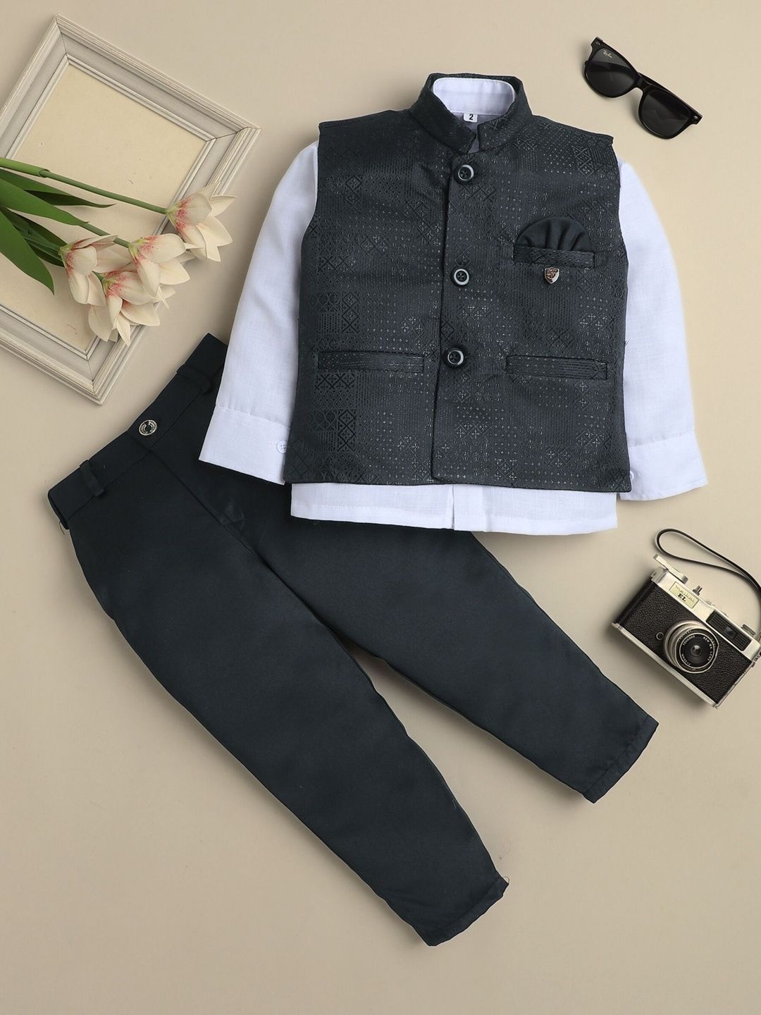 KALINI Boys Geometric Diamond Pattern 3 Piece Suit