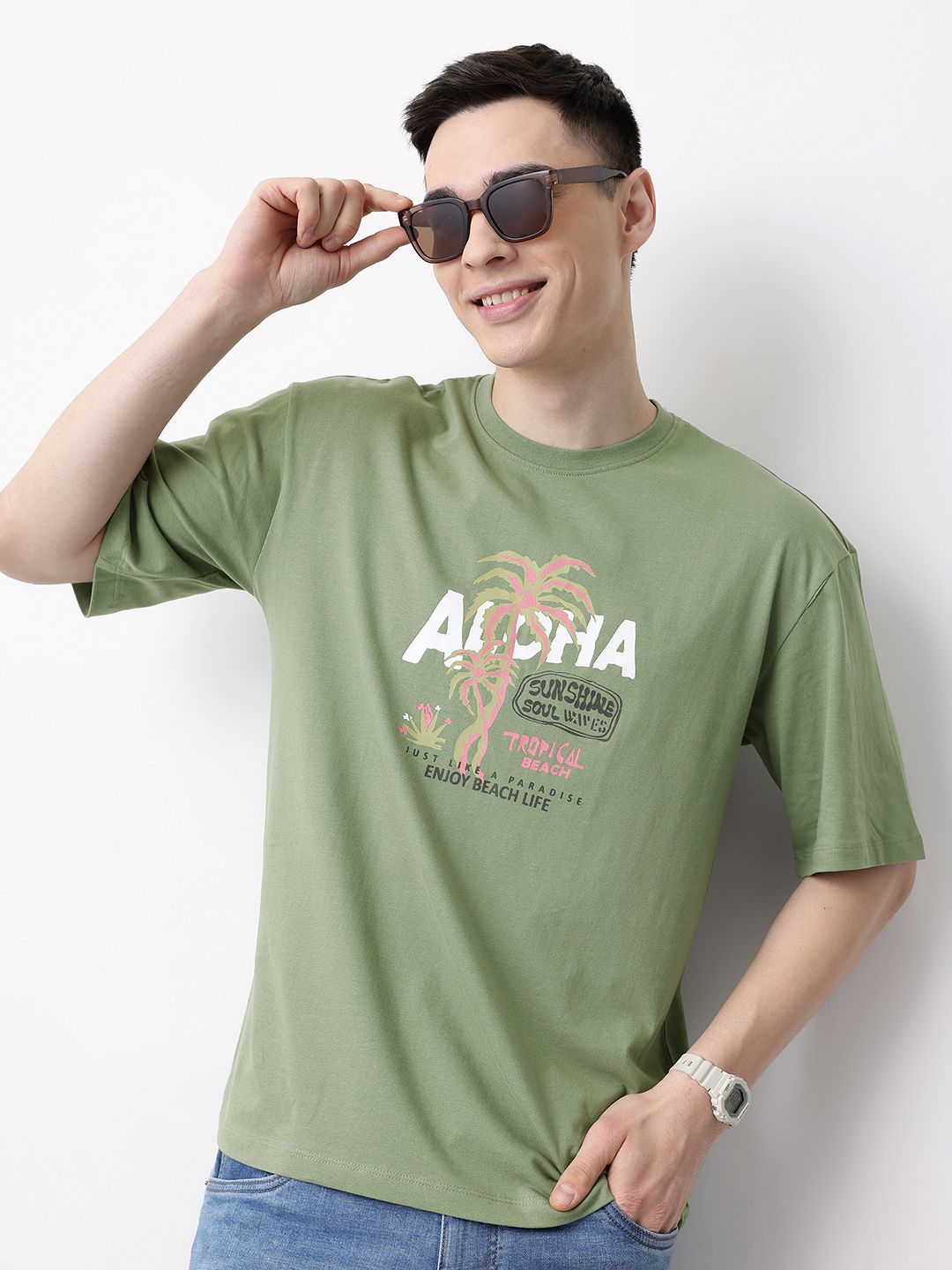Mast & Harbour Graphic Printed Pure Cotton T-shirt