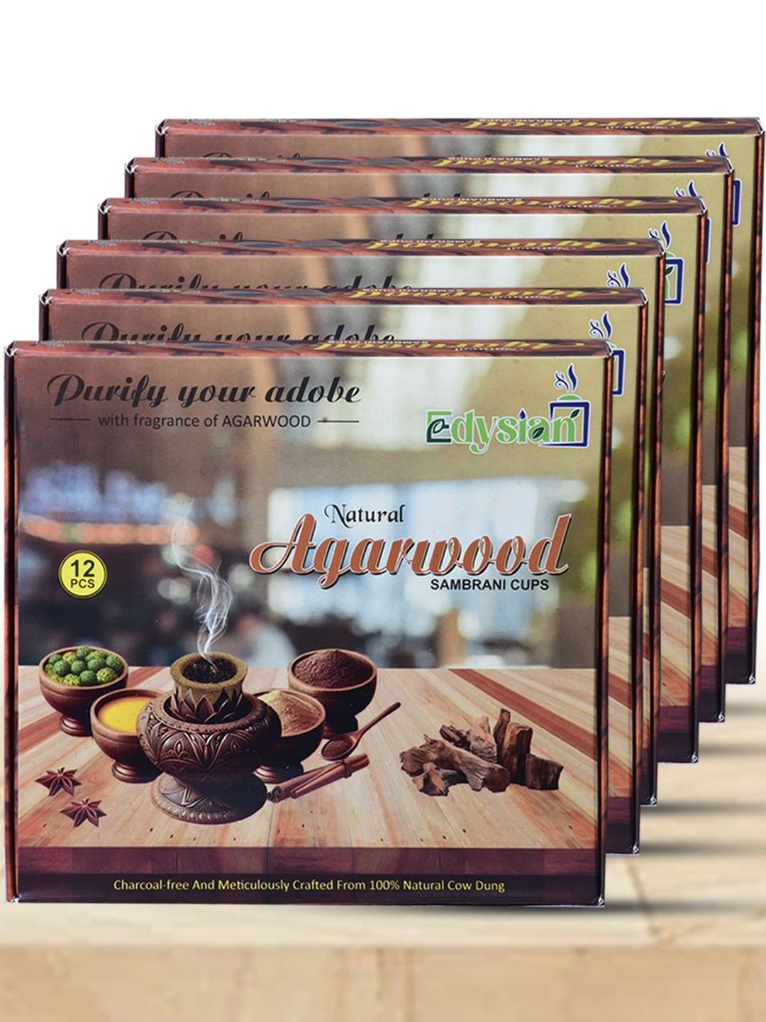 Edysian 6Pcs Brown Agarwood Sambrani Dhoop Cups -72 Cups